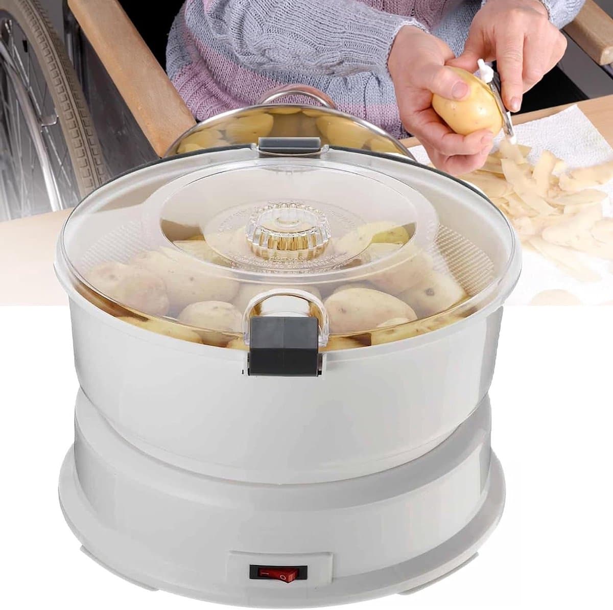 Elektrische Aardappelschilmachine - Automatische Schiller - Snel Groenten Schillen - Tijd- en Arbeidsbesparend - 1 kg Capaciteit - Wit — afbeelding 1