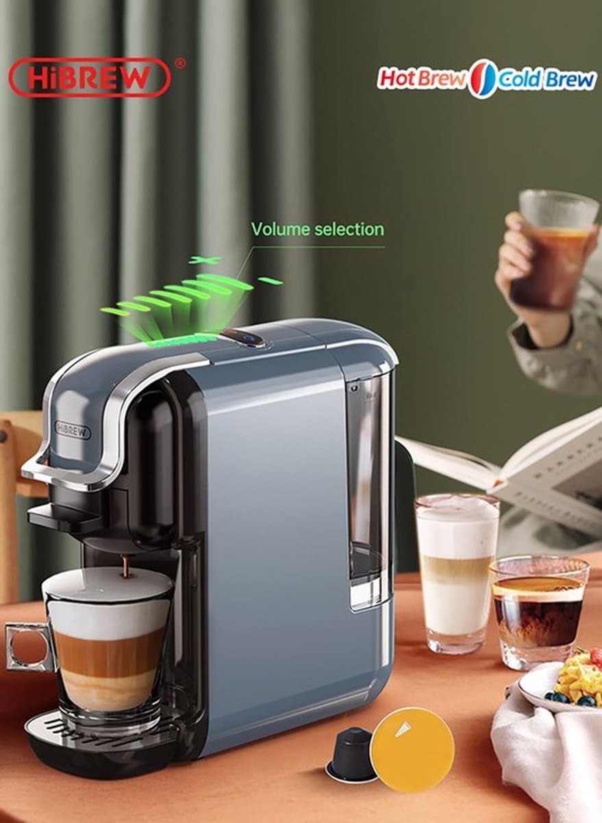HiBrew 5 in 1 koffiezetapparaat – Koffiemachine – Meerdere Capsules – Koffiepadmachine - Heet/Koud – 19Bar – 1450W – Grey — afbeelding 1