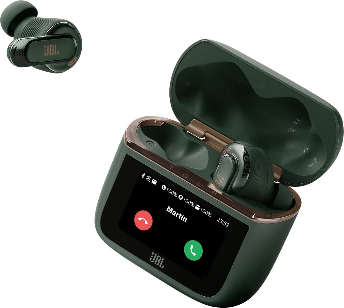 JBL Tour Pro 3 - Draadloze Oortjes met Noise Cancelling - Smart Case met Touchscreen - True Wireless Bluetooth - Hi-Res Audio (LDAC) - 50 uur - Groen — afbeelding 1