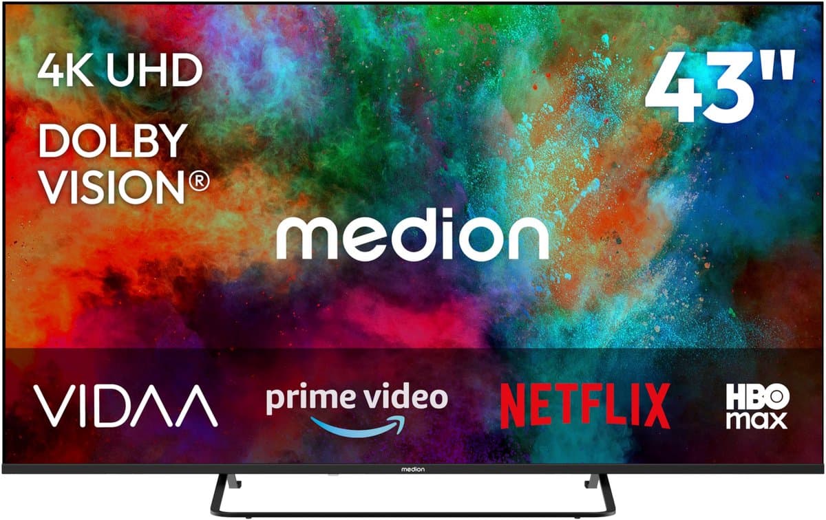 MEDION 108 cm (43 Zoll) Fernseher (Smart-TV, Dolby Vision HDR, HBO Max, MagentaTV, Prime Video, Disney+, DAZN, Paramount+, Dolby Atmos, VIDAA Store, PVR, Bluetooth, MD 843302) — afbeelding 1