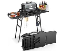 Draagbare Grill Trolley voor Enders Urban, Weber Q100/Q200/Q300 en Ninja Woodfire - Opvouwbare Buiten Grillstand met Ruime Werktafel en Verstelbare Hoogte voor Comfortabel Grillen