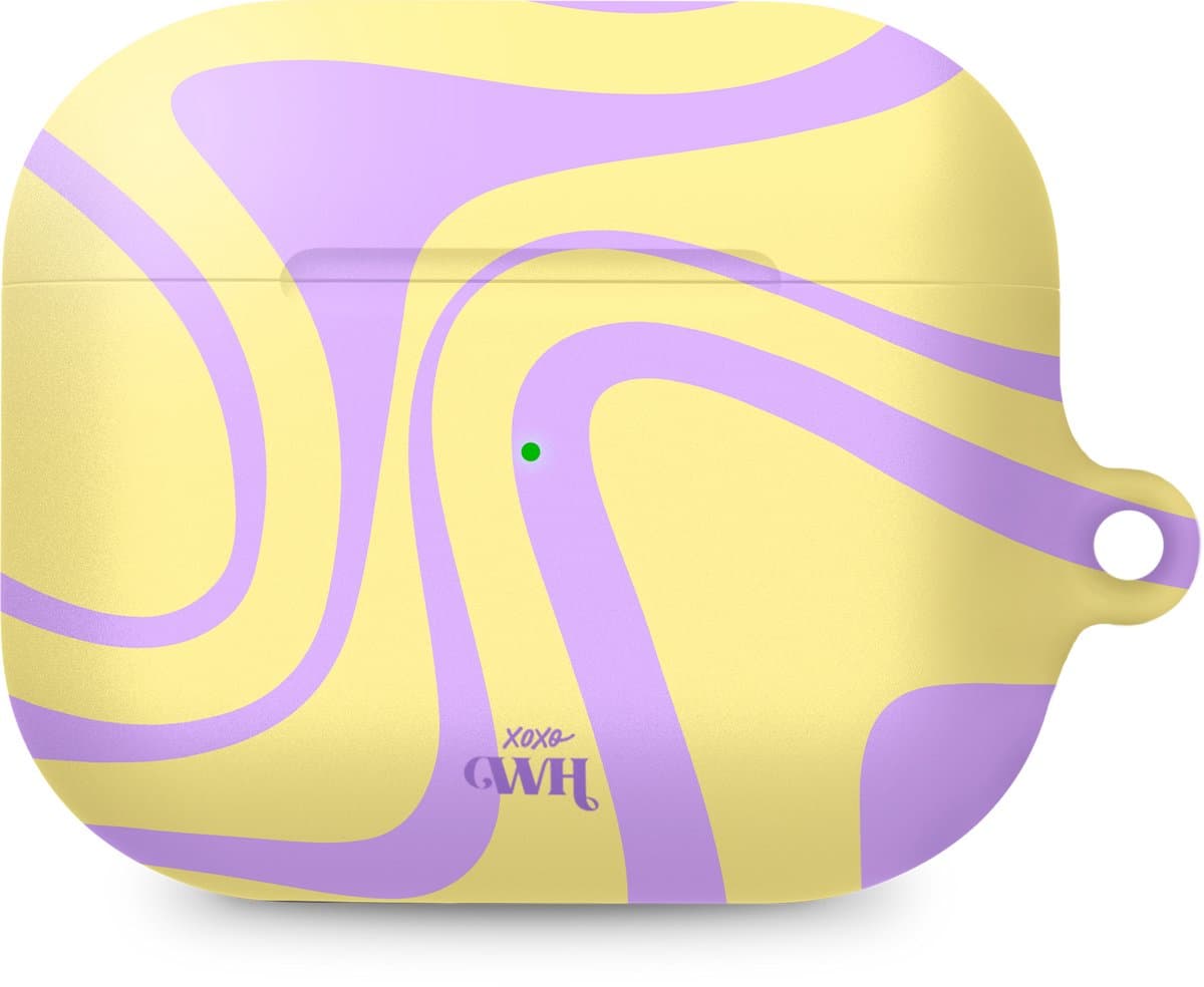 xoxo Wildhearts hoesje geschikt voor Airpods Pro 1 / Pro 2 - Sunny Side Up - Ook als telefoonhoesje verkrijgbaar - schokbestendige case geschikt voor Airpod Pro (2) - koptelefoon case - Beschermhoes met golvende print - golven - geel / paars — afbeelding 1
