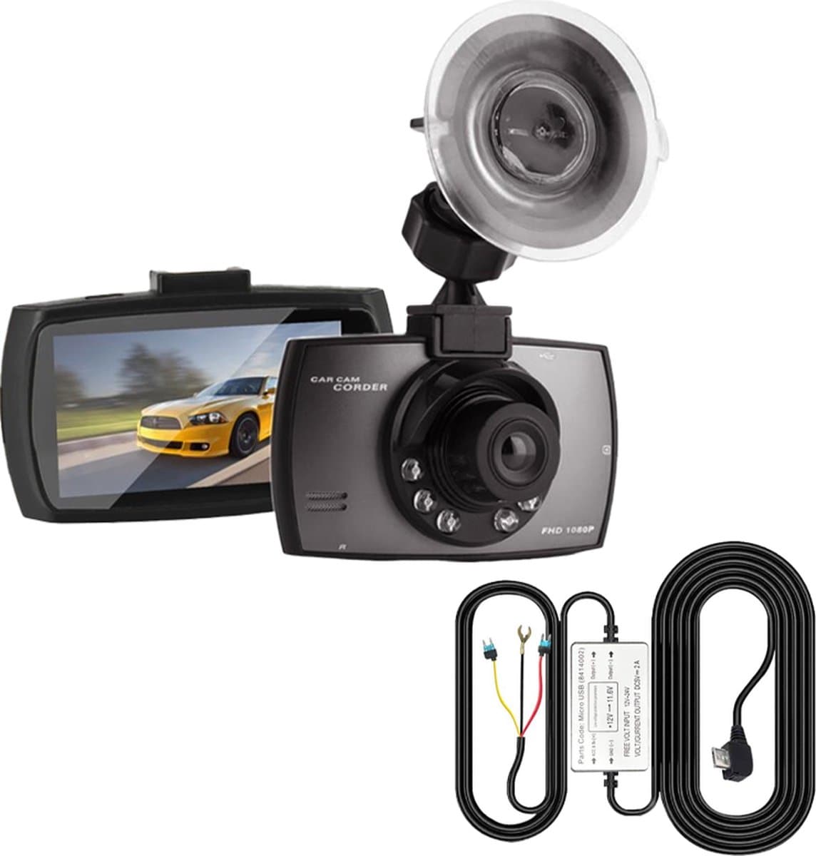 VCTparts® Auto Dashcam HD 1080P 1CH Dashboard Video Recorder met Nachtzicht + Continue Voeding Zwart — afbeelding 1