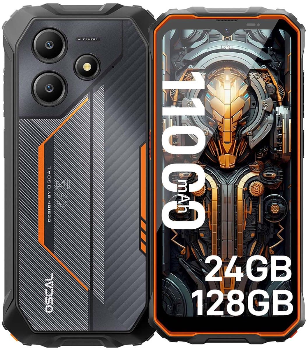 OSCAL MARINE 2 Robuuste Smartphone - Gemini AI - 24GB RAM+128GB ROM - 11000mAh Robuuste Telefoon - 6,56 Inch - IP68 IP69K - Dual SIM 4G - Android 15 - BT5.2 - NFC GPS - Oranje — afbeelding 1