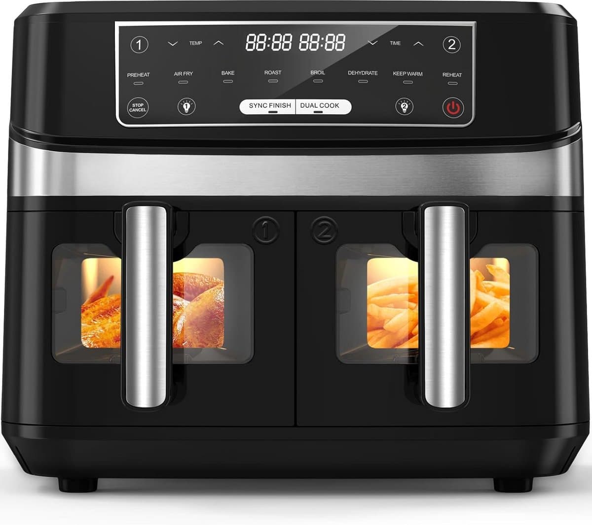 Heteluchtfriteuse XXL met 2 Kamers en Kijkvenster - 8in1 Smart Airfryer — afbeelding 1