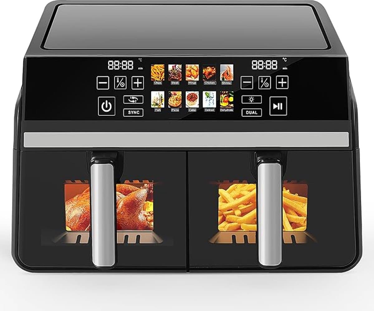NETTLIFE Dubbele Kamers Heißluftfritteuse 10L (5+5L) - Dual Zone Airfryer met Sichtvenster - SYNC & DUAL Functie - 2200W Touchscreen - 24h Timer & Spülmaschinengeeignet — afbeelding 1