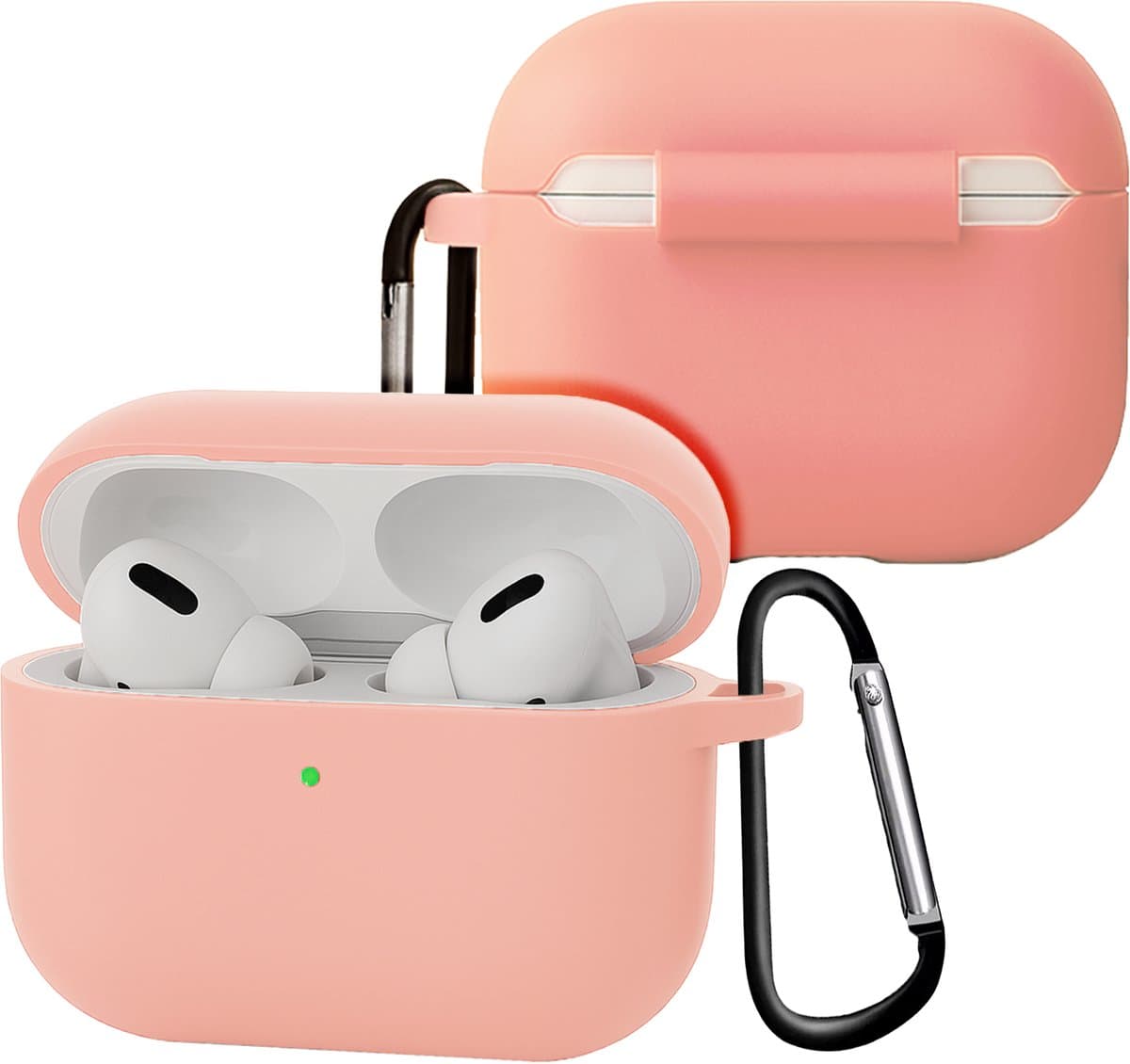Case - Geschikt voor Apple Airpods Pro 3 - Siliconen Hoes met Clip - Silicone Hoesje Cover - Lichtroze — afbeelding 1