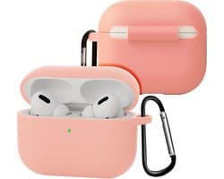 Case - Geschikt voor Apple Airpods Pro 3 - Siliconen Hoes met Clip - Silicone Hoesje Cover - Lichtroze