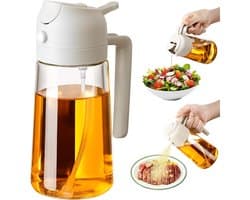 470 ml oliesprayfles - Glazen oliespray voor airfryers en salades - Keukengerei - Herbruikbaar - Vaatwasserbestendig - Gebroken wit