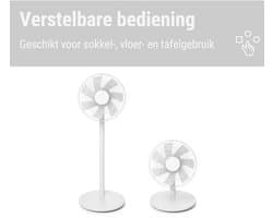 Mobiele vloer- en tafelventilator met afstandsbediening en zwenkfunctie - 8 snelheden, 1-8 uur timer, batterijvoeding