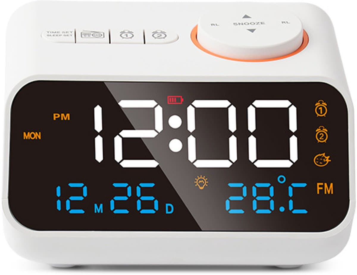 Digitale Wekkerradio - Wekkers digitaal - Klokradio - Multifunctionele Wekkerradio - FM Radio - Temperatuur Vochtigheid Display - Spraakbesturing - Snooze Functie - LED Display - Instelbare Helderheid - Wit - Binnenklimaat Bewaking — afbeelding 1
