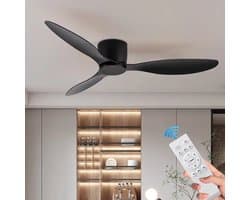 Kioki Plafondventilator - 106cm - Afstandsbediening + App besturing - Plafond Ventilator - Zwart - Slaapkamer - Timer - 6 standen - Plafonniere