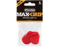 Dunlop Max Grip Nylon Jazz III Plectrum 6-Pack rood - Plectra