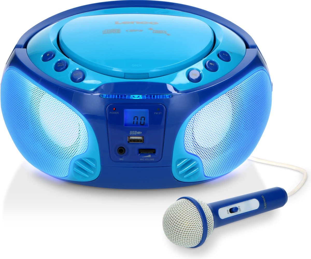 Lenco SCD-650BU - Draagbare cd speler en kinderradio met karaokemicrofoon, USB, FM-radio en disco lichteffecten - Blauw — afbeelding 1
