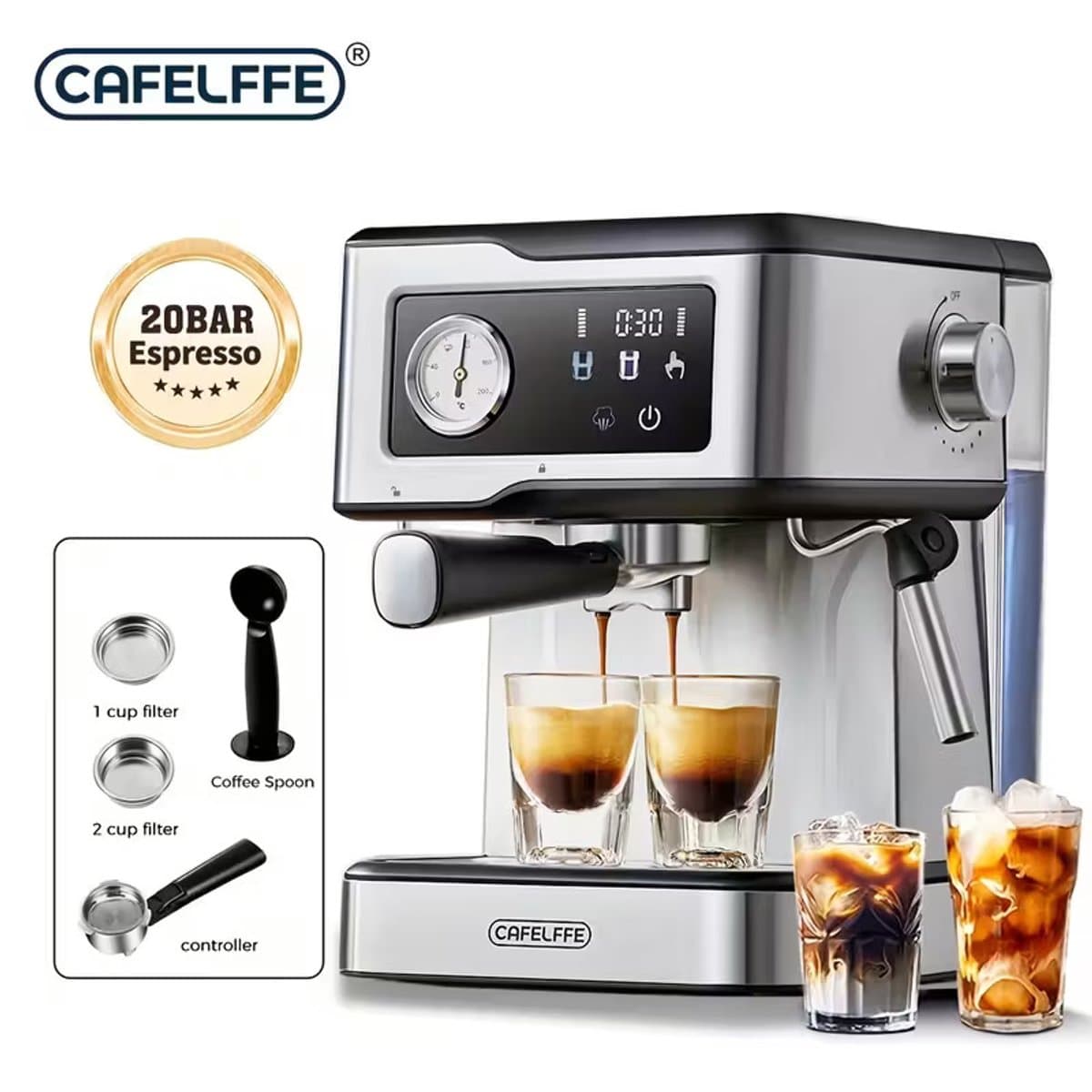 Smart Touch 20-bar espressomachine – 1,5L & stoomfunctie — afbeelding 1