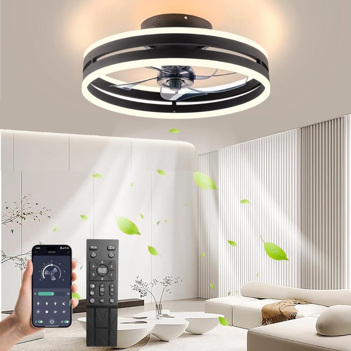 VIN® Plafondventilator Met Verlichting - Smart Lamp Met Afstandsbediening – Plafonniere Keuken Lamp Met 6 Ventilatiesnelheden - Woonkamerlamp – Plafond Ventilator Lamp Met Timer - Wit — afbeelding 1