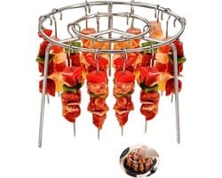 Airfryer accessoire, RVS BBQ spiesenset - 24 spiesen + ronde grillpan | Geschikt voor airfryer grillpannen, Geschikt voor Ninja airfryer grillpannen