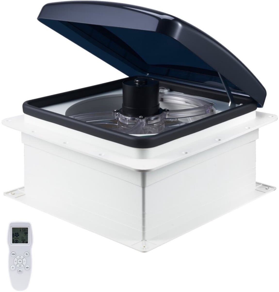 Camper/Caravan Dakventilator - 12V Dakluikventilator - Omkeerbare Luchtstroom - 10 Snelheden - Afstandsbediening - Elektrisch Deksel - Inbouwmaat 35,6 x 35,6 cm — afbeelding 1