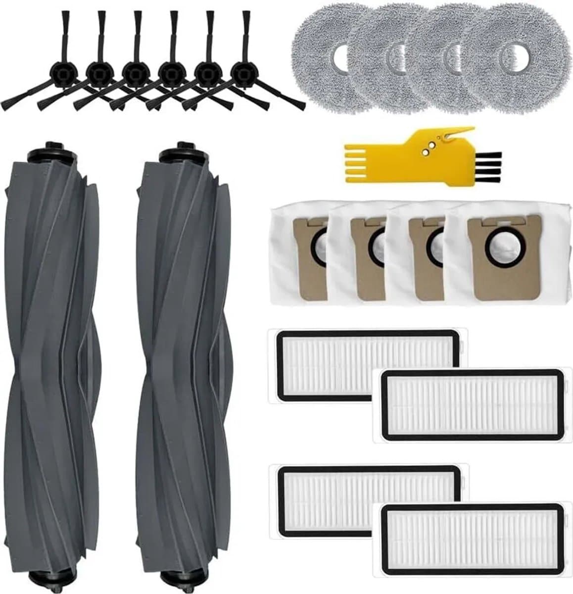 Deze accessoirekit Geschikt voor Dreame L20 Ultra robotstofzuiger bevat 20 reserveonderdelen: 2 rolborstels, 4 filters, 6 zijborstels, 4 dweilpads en 4 stofzakken. — afbeelding 1