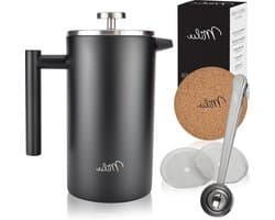 Milu Koffiepers 350ml 600ml 1L Roestvrij Staal Handmatige Koffiemachine - Zwart 600ml (3 Kopjes)