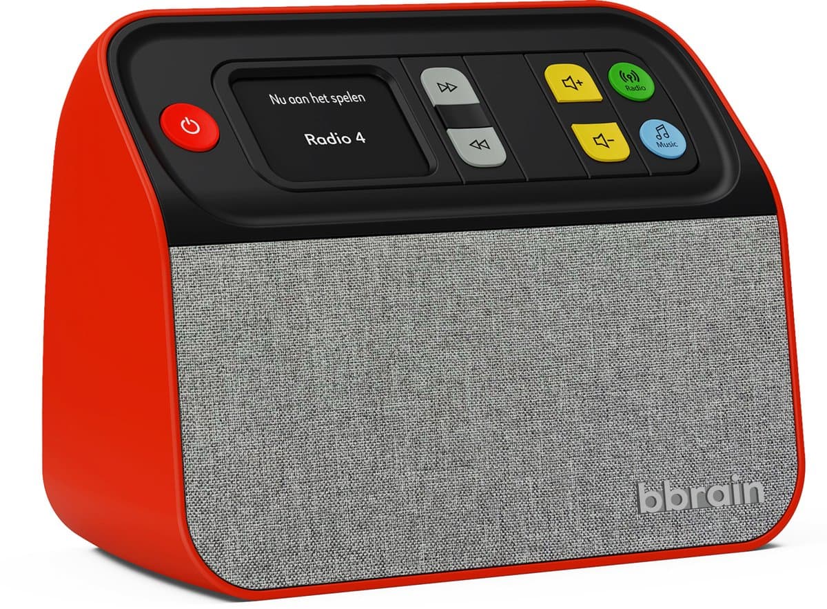 BBrain Muziekspeler - Hulpmiddelen voor ouderen met dementie - Eenvoudige DAB+ Senioren radio - Dementie radio - Zelfstandig te bieden met één knop - Rood — afbeelding 1
