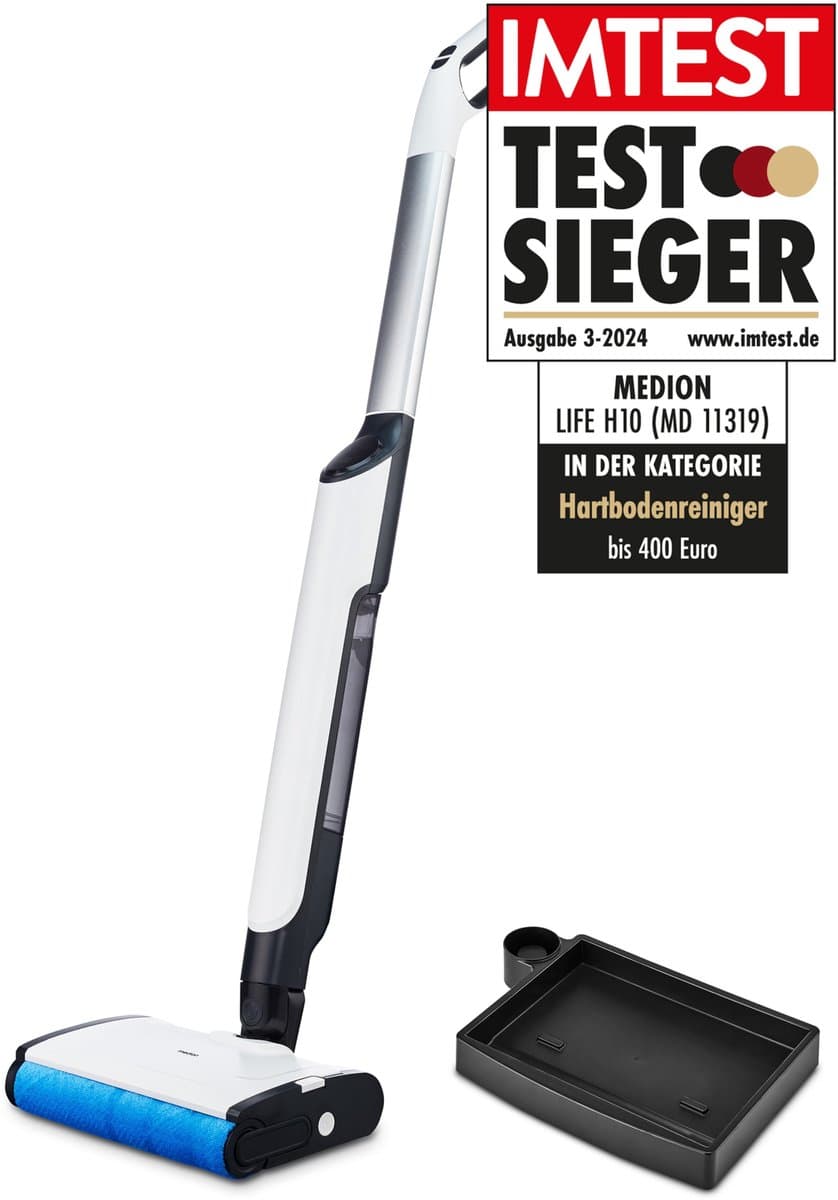 MEDION LIFE H10 harde vloerenreiniger (snoerloos, oplaadbare accu, vloerreiniger, borstelrol, aparte schoon- en vuilwatertank, zelfreinigende functie, LED-display, MD11319) — afbeelding 1