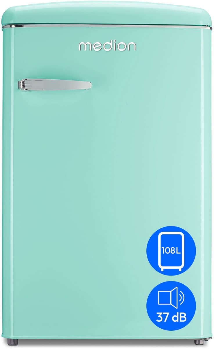MEDION retro koel-vriescombinatie (95L koelkast, 13L 4-sterren vriesvak, 108 liter inhoud, LED interieurverlichting, traploze temperatuurregeling, retro design, MD 37790) — afbeelding 1