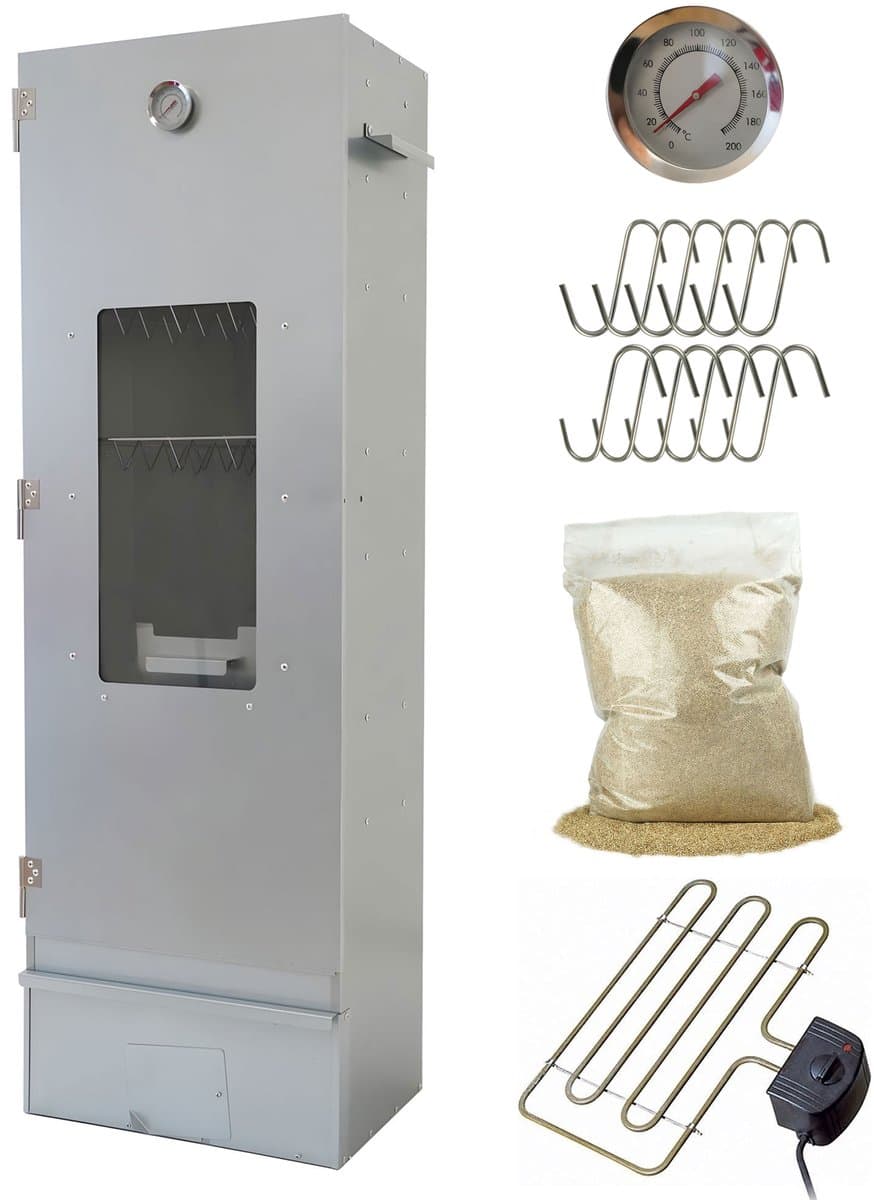 Eurocatch Rookoven Set Big One - Gebruiksklaar geleverd - Hoogte 120cm - Verzinkt Metaal - Met kijkvenster - Incl. Thermometer, Rookhaak en Visrooster - Extra Elektrisch Spiraal & Rookmot — afbeelding 1
