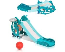 4-in-1 kinderglijbaan met Engelse Early Learning Machine, kinderen fun-slide, glijbaan voor kinderen jaar, indoor en outdoor glijbaan - groen