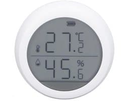 Slimme temperatuur- en vochtigheidssensor, schakelbaar tussen Celsius en Fahrenheit, geschikt voor Alexa, Google Home, Tuya Smart en Smart Life, meetbereik van -10 tot 50 graden Celsius.