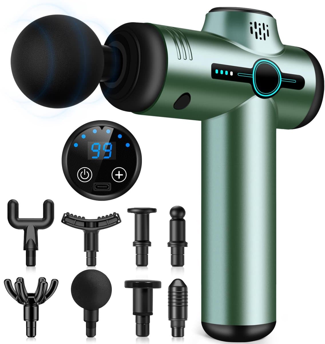 AQXONG Mini-spiermassagegeweer, ultrastil massagegeweer, 99 snelheden, 8 koppen, LCD-scherm, draagbare elektrische - ShopVlot — afbeelding 1