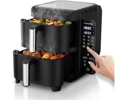 Dubbele Airfryer XL - Hete Lucht Friteuse - Gezond Koken - Dubbele Mand - 11 Liter - Zwart