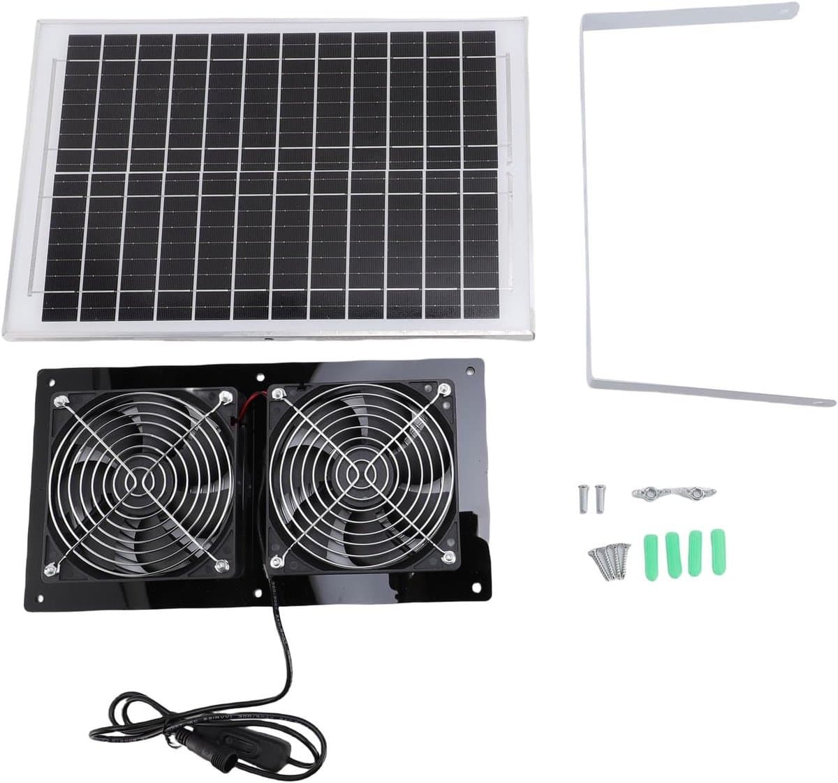 Zonne Afzuigventilator - Ventilator Kit - Ventilatie Buitenruimte - Dubbele Ventilator - 300 x 160 mm - Zwart — afbeelding 1