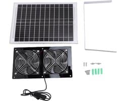 Zonne Afzuigventilator - Ventilator Kit - Ventilatie Buitenruimte - Dubbele Ventilator - 300 x 160 mm - Zwart