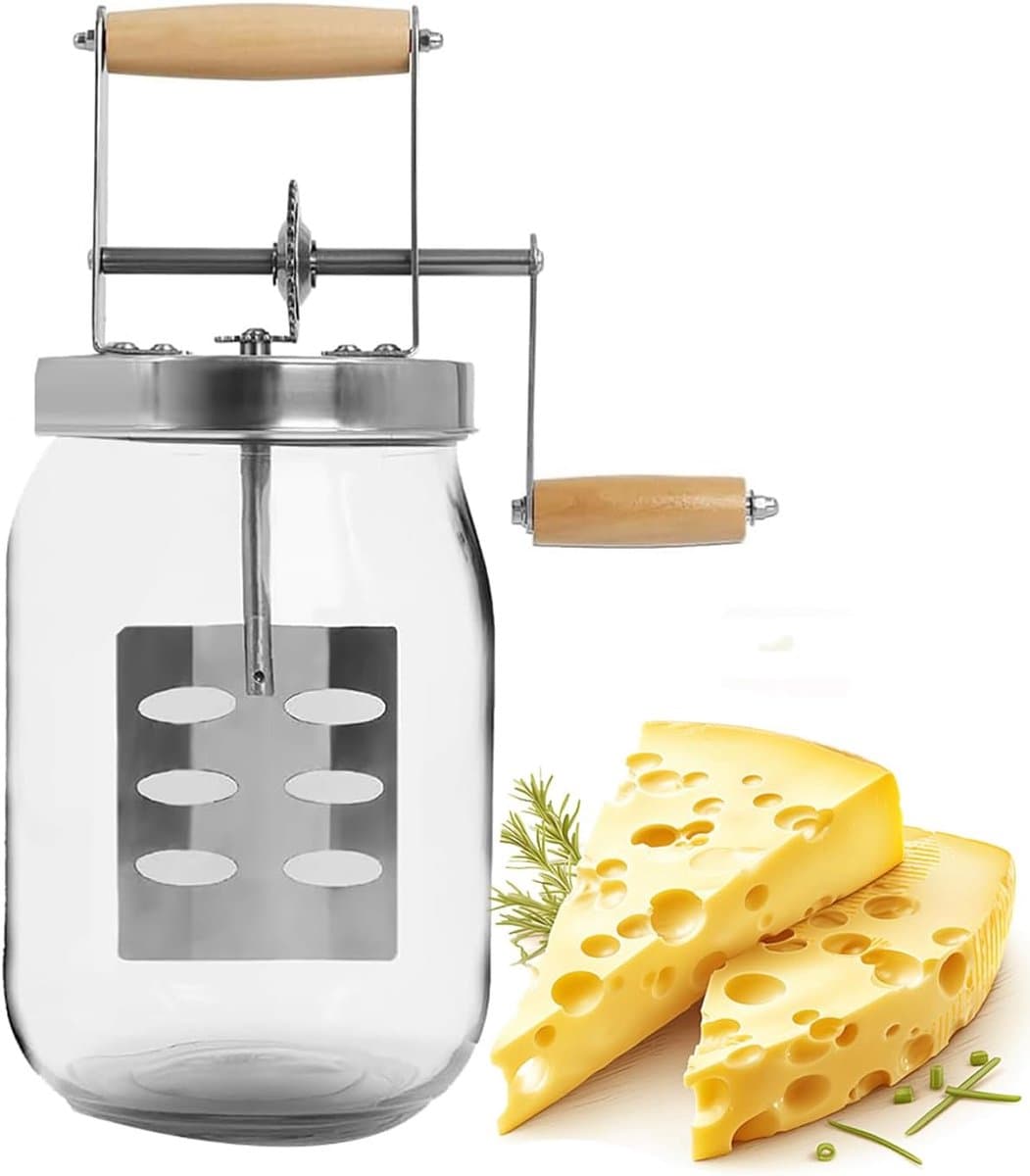 Handmatige Boter Maken - Boter Machine - Thuis Boter Maken - Glazen Jar - 1.5 Liter - Wit — afbeelding 1