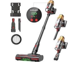 G&G stofzuiger - Steelstofzuiger - Draadloos - Zonder zak - 500W - Tot 50 min - Verwisselbare accu - 7x 2200mAh - Wandhouder