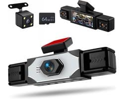 SnelShoppen - 4-Kanaals Dashcam Achteruitkijkspiegel 3.16 Inch, 1080P Auto Recorder met 4 Camera's, Nachtzicht, Bewegingsdetectie, Parkeerhulp + 64GB