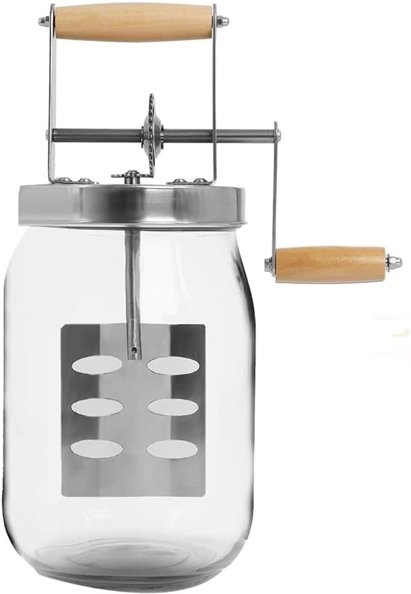 Handmatige Boter Maken - Keukenapparaat - Thuisbereiding - Glazen Preserveerpot - 1.5 Liter Capaciteit - Zilver Transparant — afbeelding 1
