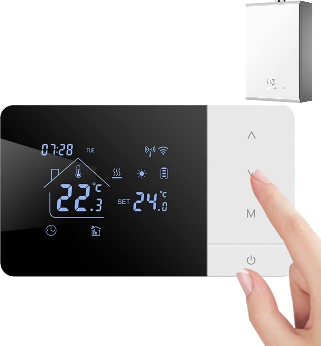 Slimme Thermostaat - Wifi Verwarming - Klimaat Beheer - App en Spraakbesturing - 14x8.1x2cm - Zwart Wit — afbeelding 1