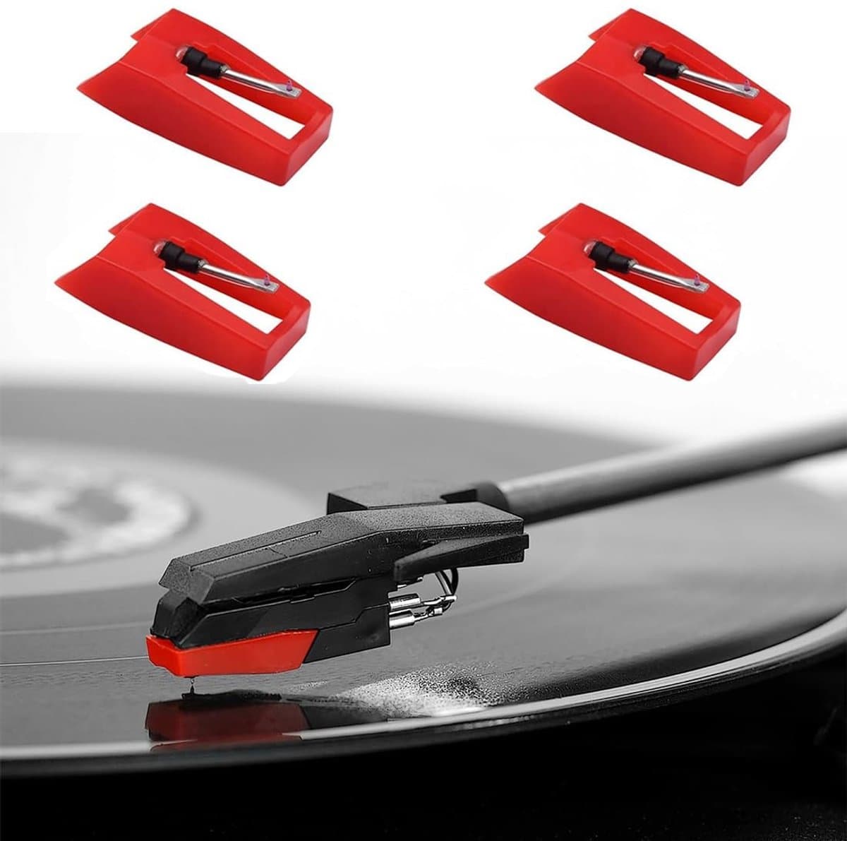 Platenspeler Naalden - Naald - 4 Stuks - Reserve Naalden - Rood Platenspeler Naald - Pick-up Naald - Universele Draaitafel Naald - Vinyl Platenspeler Accessoires - Vervangingsnaald — afbeelding 1