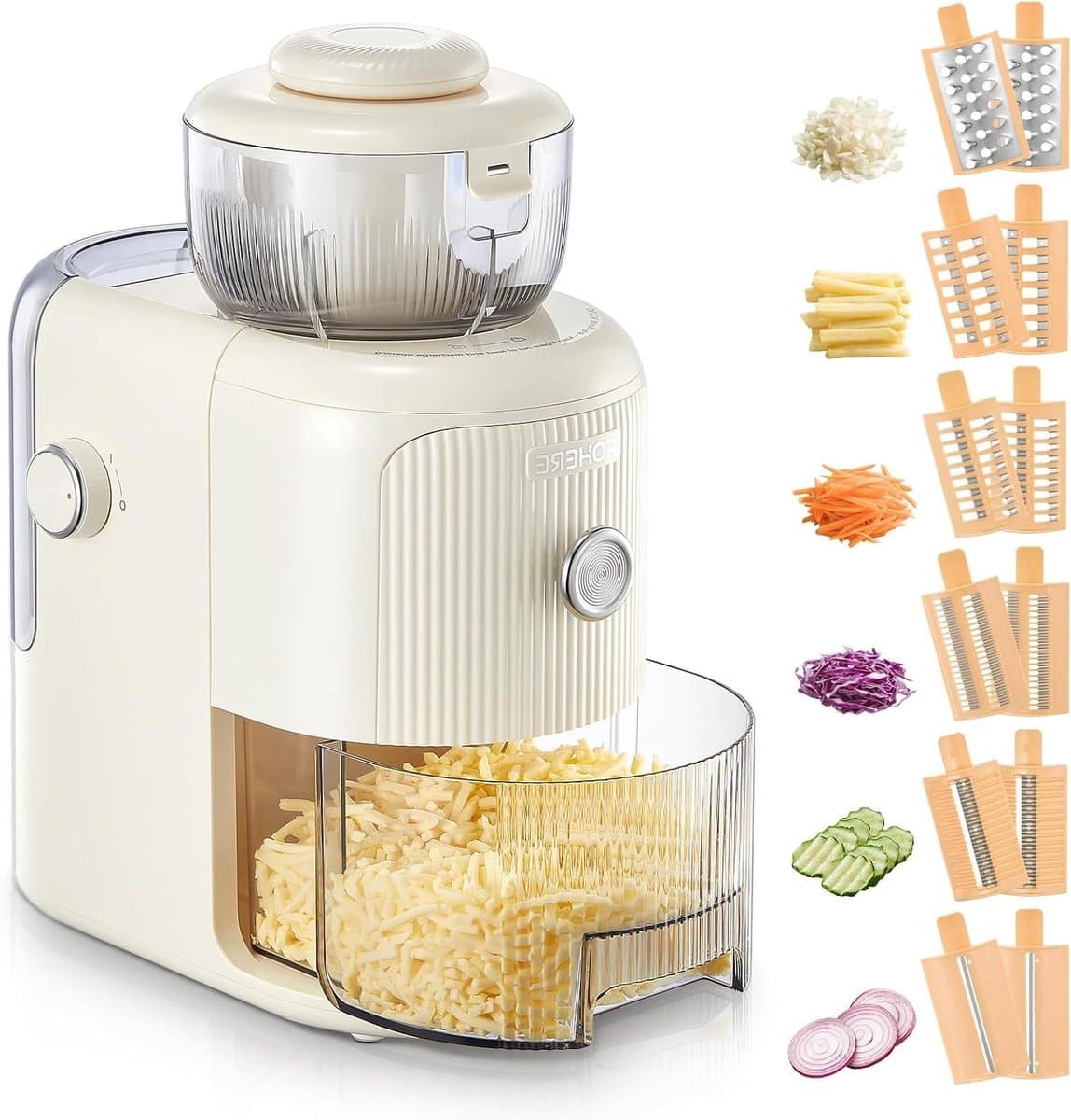 Elektrische Rasp - Keukenmachine Hakker - Maaltijden Bereiden - 6 Snelwissel Messen - 1.8L Container - Beige — afbeelding 1