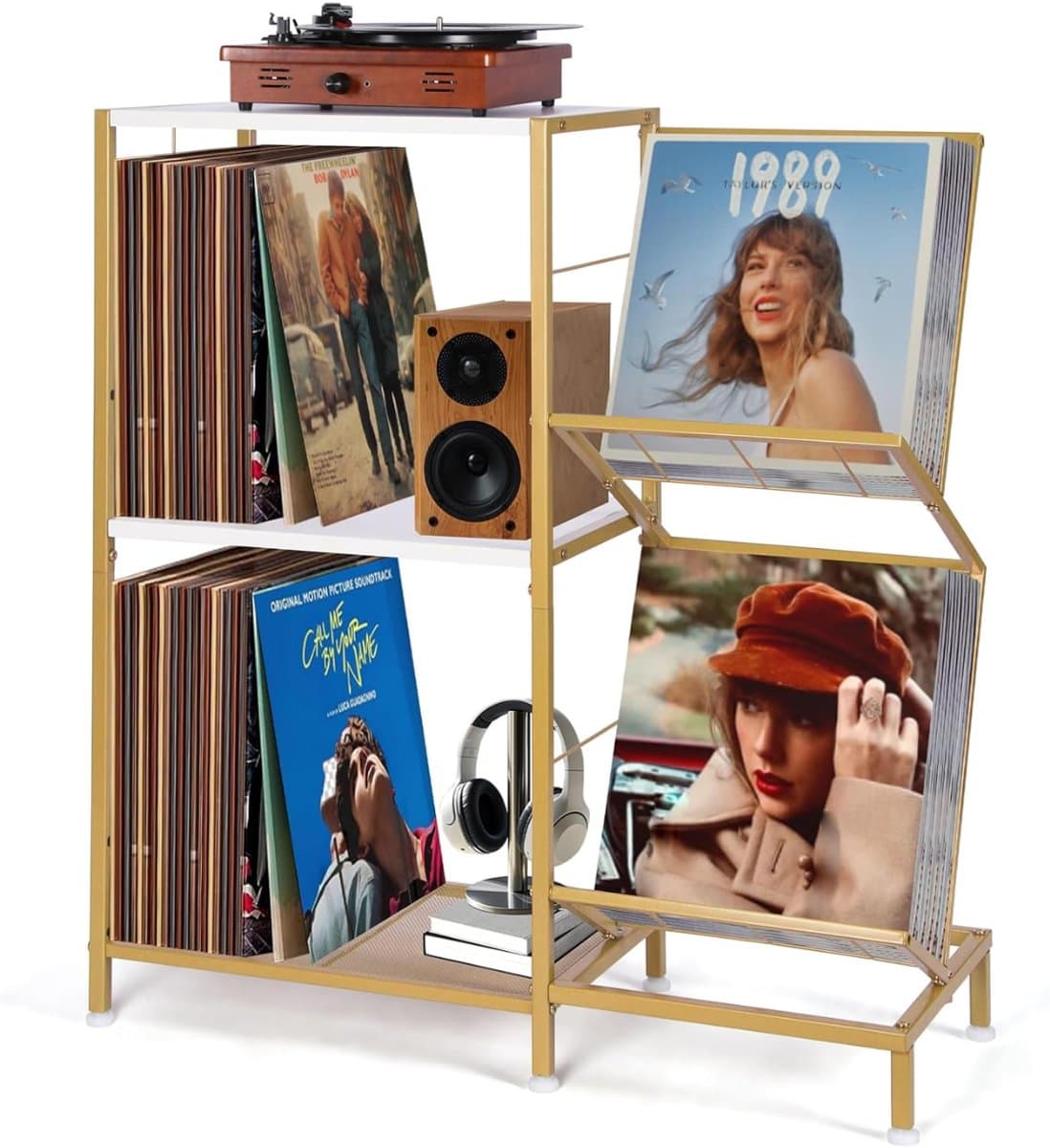 LP Opbergsysteem - Platenspeler Meubel met LP Kast - Vinyl Opbergsysteem - Lichtbruin - 70cm x 30cm x 81cm — afbeelding 1