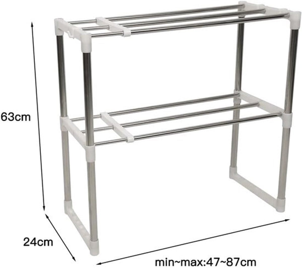 Magnetronrek Staand met 2 Verdiepingen en Haken - RVS Werkbladplank — afbeelding 1