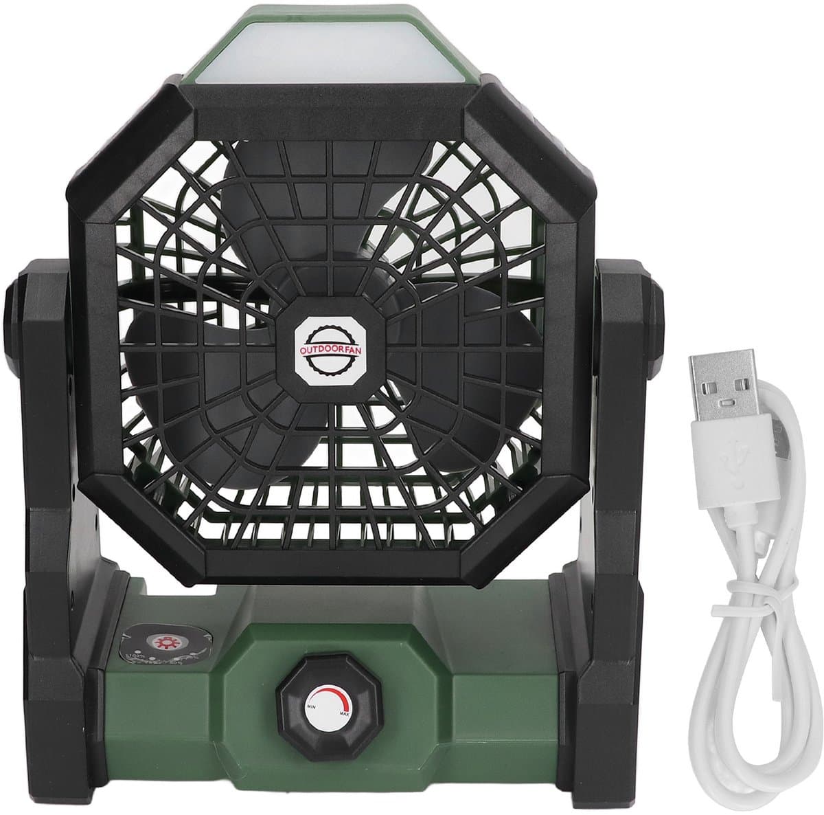 Draagbare buitenventilator met traploze snelheidsregeling, krachtige luchtstroom, campinglamp en 7800 mAh accu (voor picknick, vissen) — afbeelding 1