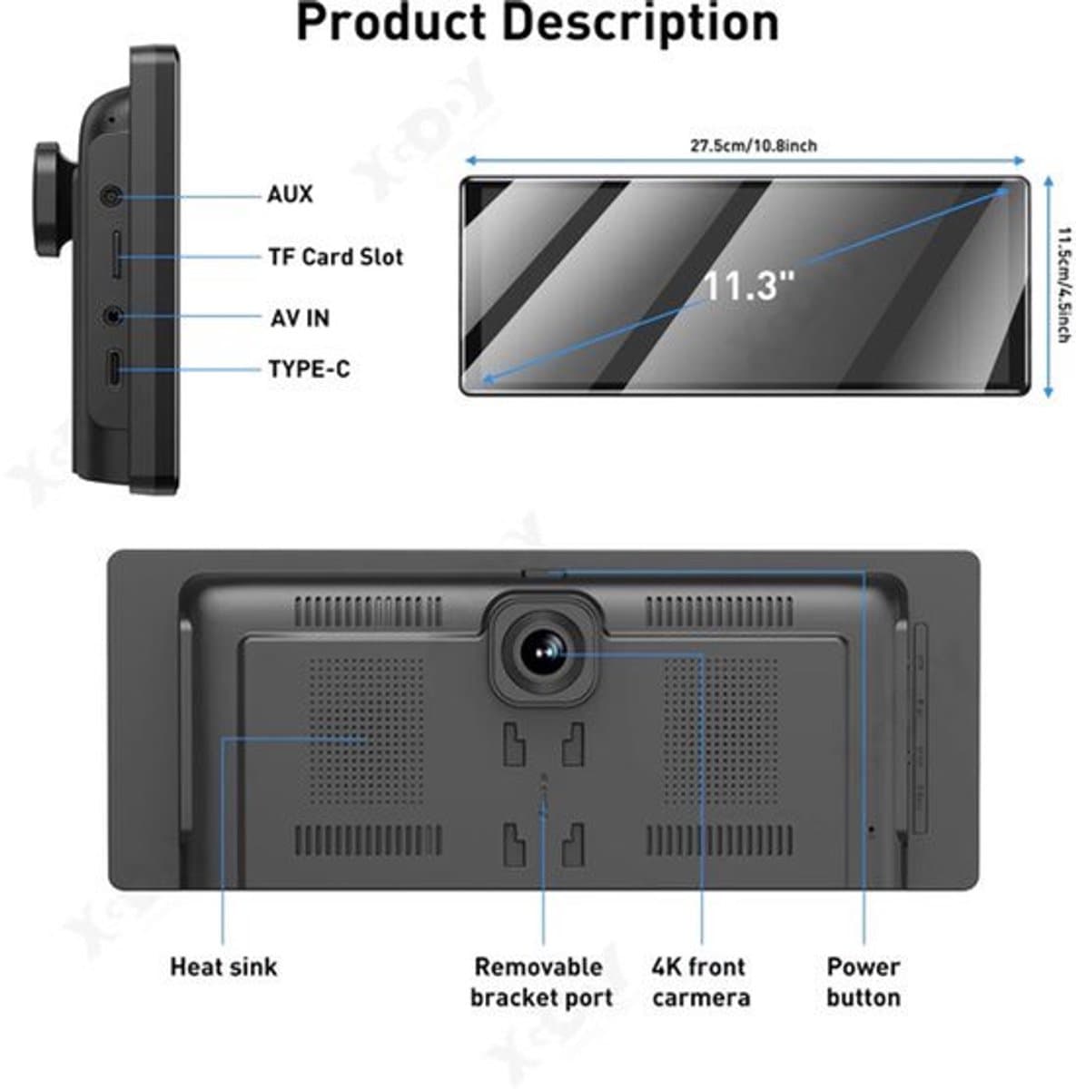 Navigatiesysteem Auto - Dashcam voor auto - GPS Navigatie - Draadloze - 4K DVR - Bluetooth Audio - ADAS Systeem - 11,3" - Achteruitrijcamera - 64TF — afbeelding 1