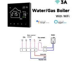 WiFi slimme thermostaat - Regelaar voor watergedragen vloerverwarming - Bediening op afstand via mobiele telefoon - Energiebesparende functie met één druk op de knop - LCD-touchscreen - Witte achtergrondverlichting - 3A