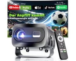 4K Smart Beamer, officiële app, met Full HD 1080p, 1000 lumen, autofocus en trapeziumcorrectie, 360° rotatie, wifi en Bluetooth, voor mobiele telefoon, HDMI, tv-stick, draagbare