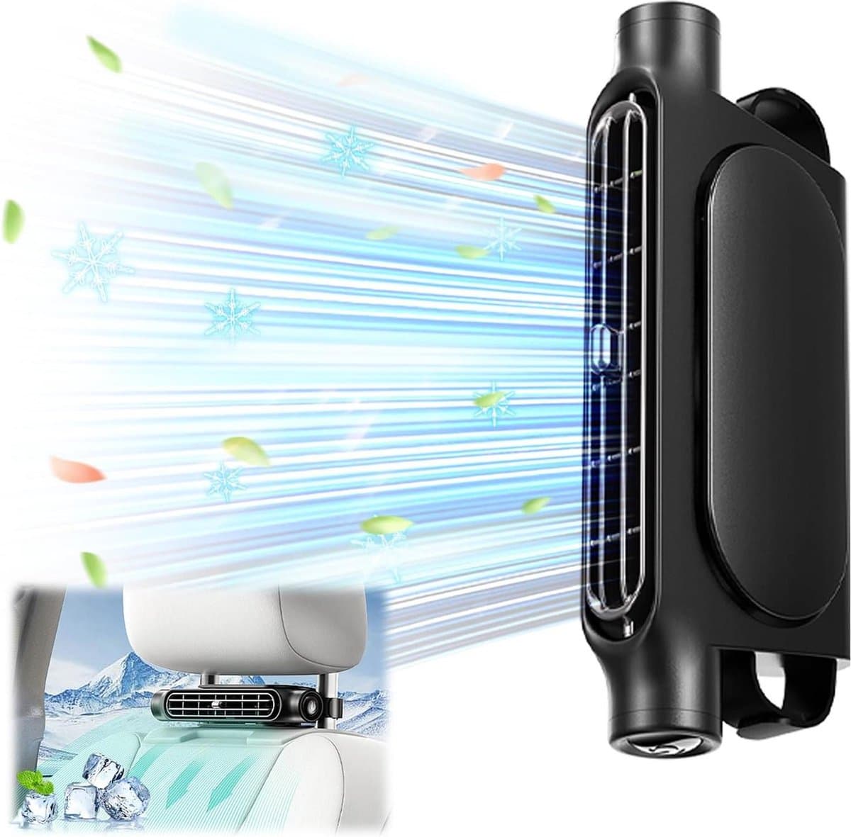 Autostoelventilator met dubbele turbo sterke wind - 3-speed verstelbaar - USB - auto rugleuning ventilator - geschikt voor alle auto's - jeep - bestelwagens - RV - trucks - zwart Turbo fan — afbeelding 1