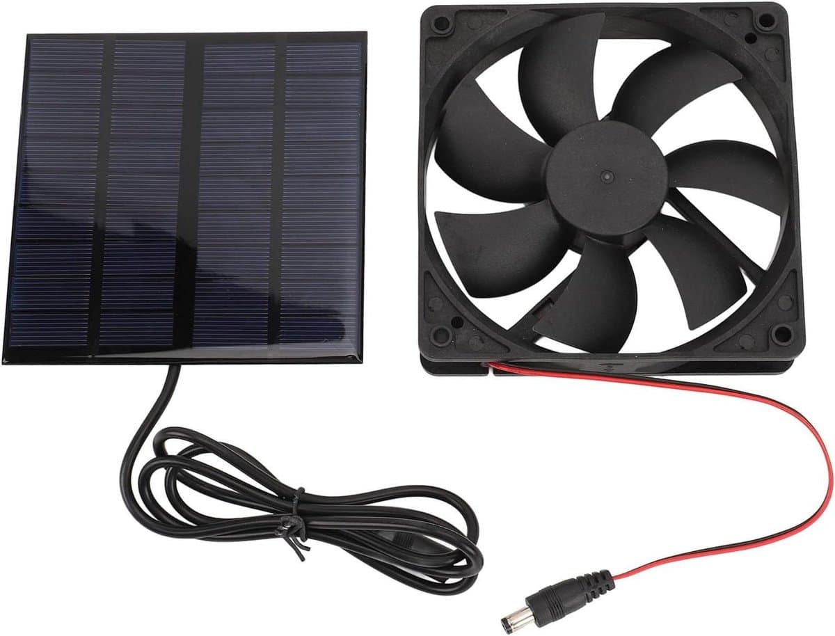 Draagbare Zonneventilator - Solar Ventilator - Temperatuur Reductie - Draagbaar Ontwerp - 16 x 16 x 4 cm - Zwart — afbeelding 1