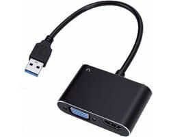 USB naar HD VGA adapter - Scherm converter - Meerdere schermen - Ingebouwde driver - 1080P 60Hz - Zwart